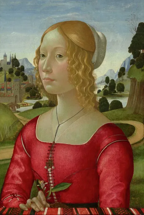 Framed Print : Portrait Of A Lady, c1490. Creator: Domenico Ghirlandaio Framed Print : Portrait Of A Lady, c1490. Creator: Domenico Ghirlandaio
