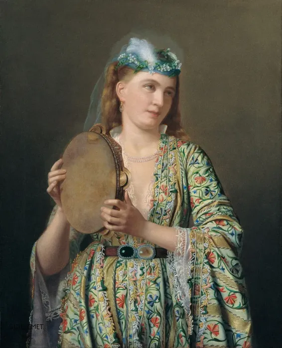 Framed Print : Portrait of a Lady of the Court Playing the Tambourine, Second Half of the 19th cen Artist: Guillemet, Pierre Desire (1827-1878) Framed Print : Portrait of a Lady of the Court Playing the Tambourine, Second Half of the 19th cen Artist: Guillemet, Pierre Desire (1827-1878)