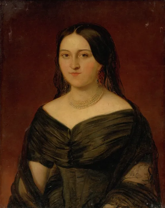 Framed Print : Portrait of a Lady in a Dark Dress, 1860-1870. Creator: Unknown