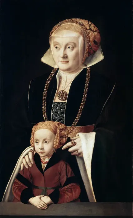 Framed Print : Portrait of a Lady with Daughter, c1530s-c1540s. Artist: Bartholomaeus Bruyn the Elder Framed Print : Portrait of a Lady with Daughter, c1530s-c1540s. Artist: Bartholomaeus Bruyn the Elder