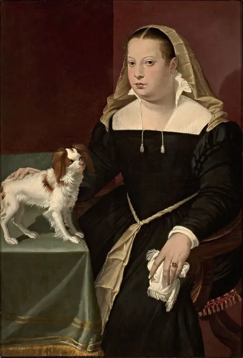 Framed Print : Portrait of a Lady with a Dog, 1565-1569. Creator: Passerotti (Passarotti); Bartolomeo (1529-1592) Framed Print : Portrait of a Lady with a Dog, 1565-1569. Creator: Passerotti (Passarotti); Bartolomeo (1529-1592)