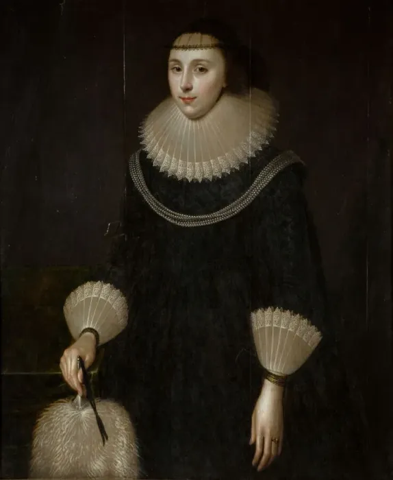 Framed Print : Portrait Of A Lady With A Fan, 1600-1650. Creator: Unknown Framed Print : Portrait Of A Lady With A Fan, 1600-1650. Creator: Unknown