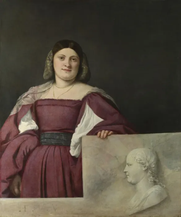 Framed Print : Portrait of a Lady (La Schiavona), c. 1510. Artist: Titian (1488-1576) Framed Print : Portrait of a Lady (La Schiavona), c. 1510. Artist: Titian (1488-1576)