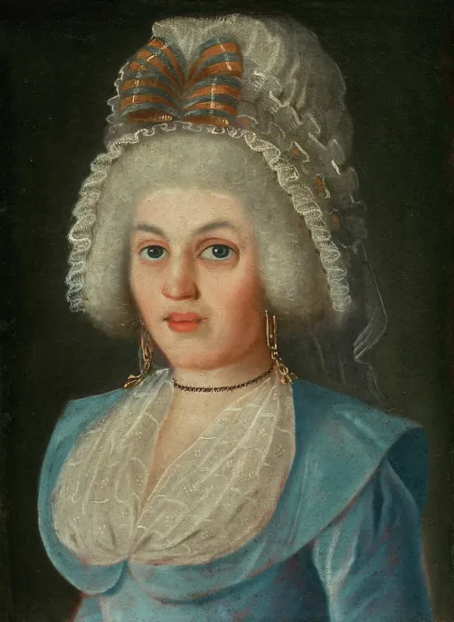 Framed Print : Portrait of a Lady in Lace Bonnet, around 1790. Creator: Unknown Framed Print : Portrait of a Lady in Lace Bonnet, around 1790. Creator: Unknown