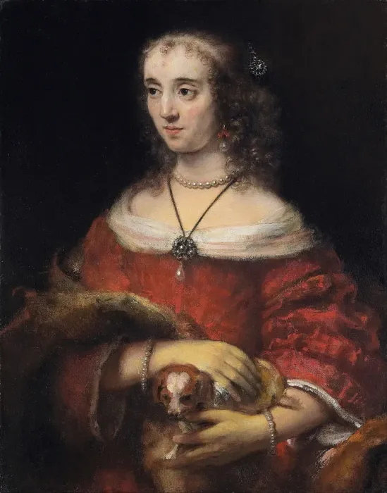 Framed Print : Portrait of a Lady with a Lap Dog, ca 1665. Artist: Rembrandt van Rhijn (1606-1669) Framed Print : Portrait of a Lady with a Lap Dog, ca 1665. Artist: Rembrandt van Rhijn (1606-1669)