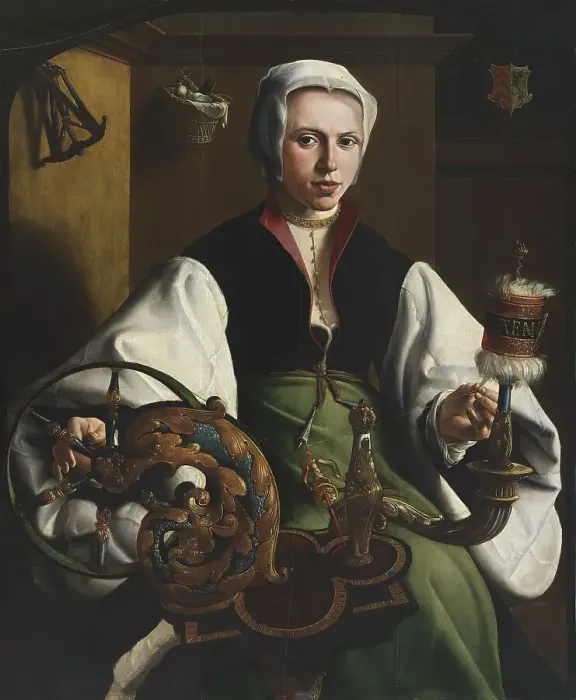 Framed Print : Portrait of a Lady spinning, 1531. Creator: Maerten van Heemskerck Framed Print : Portrait of a Lady spinning, 1531. Creator: Maerten van Heemskerck
