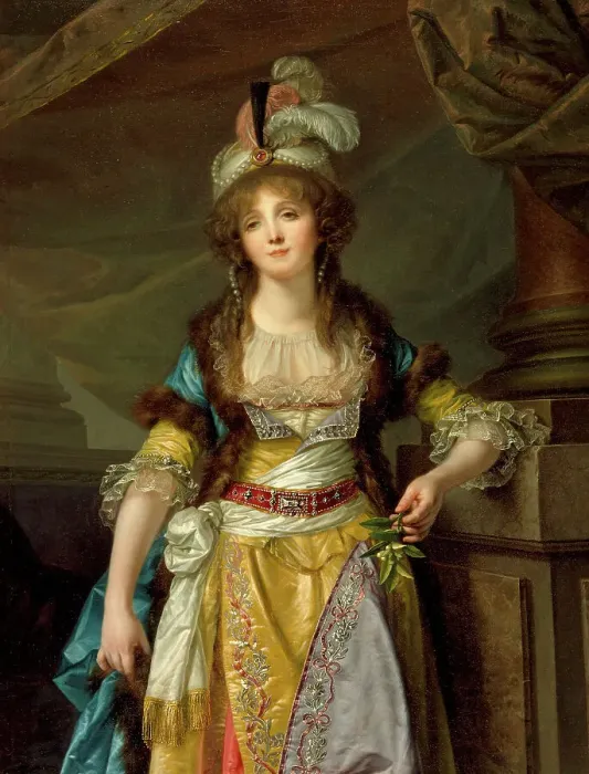 Framed Print : Portrait of a Lady in Turkish Fancy Dress, c1790. Creator: Jean-Baptiste Greuze Framed Print : Portrait of a Lady in Turkish Fancy Dress, c1790. Creator: Jean-Baptiste Greuze