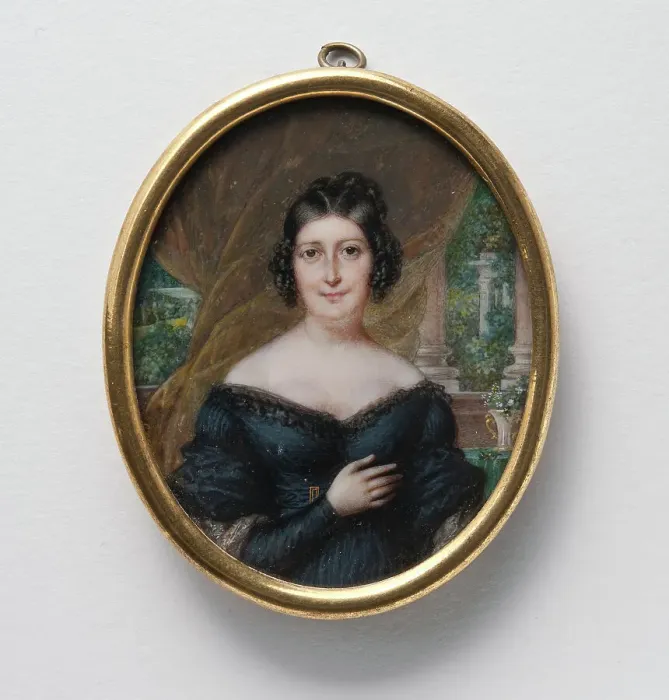 Framed Print : Portrait of a lady wearing black dress, c1810s. Creator: J Lecourt Framed Print : Portrait of a lady wearing black dress, c1810s. Creator: J Lecourt