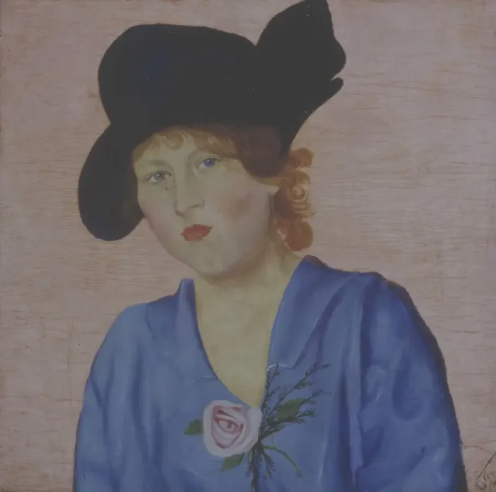 Framed Print : Portrait of a Lady wearing a blue hat. Creator: Popov, Nikolai Nikolayevich (1890-1953)