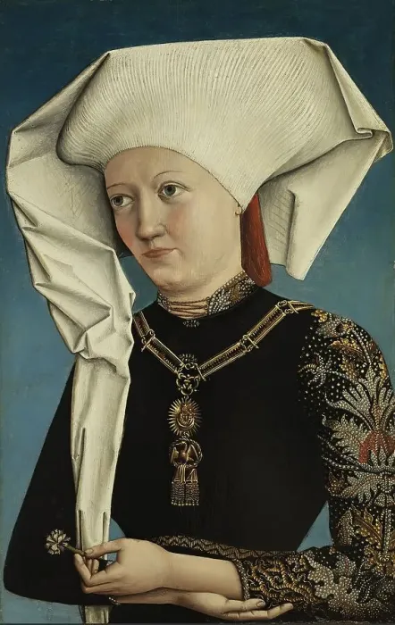 Framed Print : Portrait of a Lady wearing the Order of the Swan, 1490. Creator: Anon Framed Print : Portrait of a Lady wearing the Order of the Swan, 1490. Creator: Anon