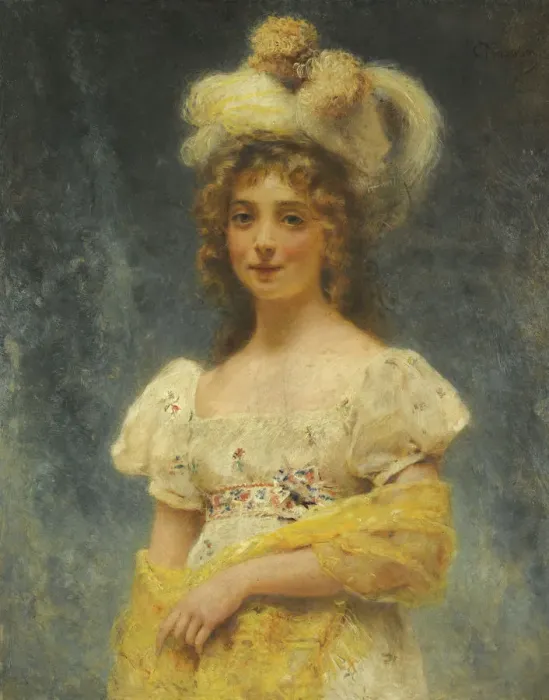 Framed Print : Portrait of a Lady in a Yellow Shawl. Artist: Makovsky, Konstantin Yegorovich (1839-1915) Framed Print : Portrait of a Lady in a Yellow Shawl. Artist: Makovsky, Konstantin Yegorovich (1839-1915)