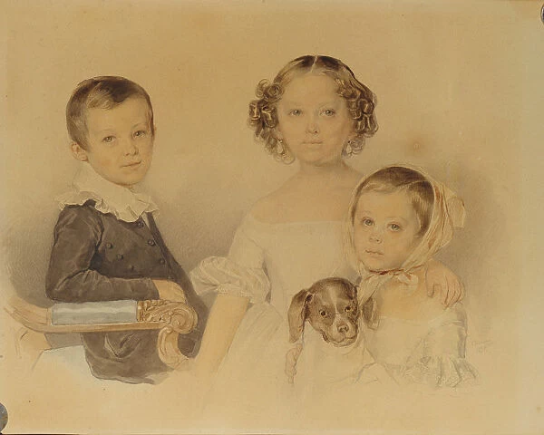 Portrait of the Lanskoy Children, 1839. Artist: Sokolov, Pyotr Fyodorovich (1791-1848)