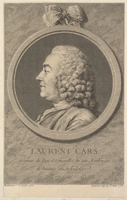 Framed Print : Portrait of Laurent Cars, 1768. Creator: Augustin de Saint-Aubin