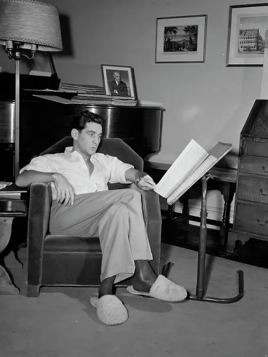 Framed Print : Portrait of Leonard Bernstein in his apartment, New York, N.Y. 1946. Creator: William Paul Gottlieb Framed Print : Portrait of Leonard Bernstein in his apartment, New York, N.Y. 1946. Creator: William Paul Gottlieb
