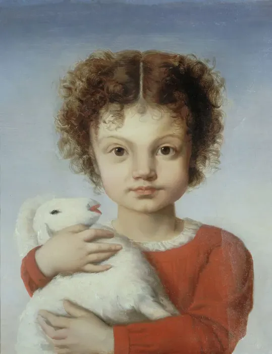 Framed Print : Portrait of Lina Calamatta as a child, with a lamb in her arms, 1848. Creator: Josephine Calamatta Framed Print : Portrait of Lina Calamatta as a child, with a lamb in her arms, 1848. Creator: Josephine Calamatta