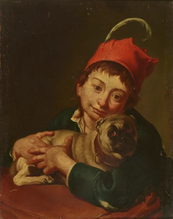 Framed Print : Portrait of a Little Boy with a Dog, c1750. Creator: Unknown Framed Print : Portrait of a Little Boy with a Dog, c1750. Creator: Unknown