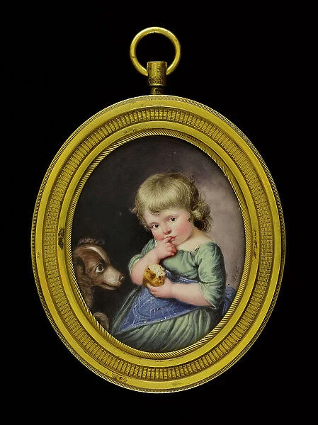 Portrait of a little girl with a dog, between 1790 and 1800. Creator: Thomas Peat