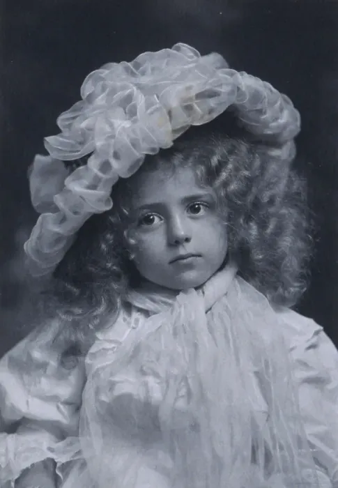 Framed Print : Portrait of little girl in frilly hat, c1900. Creator: Addie Kilburn Robinson Framed Print : Portrait of little girl in frilly hat, c1900. Creator: Addie Kilburn Robinson