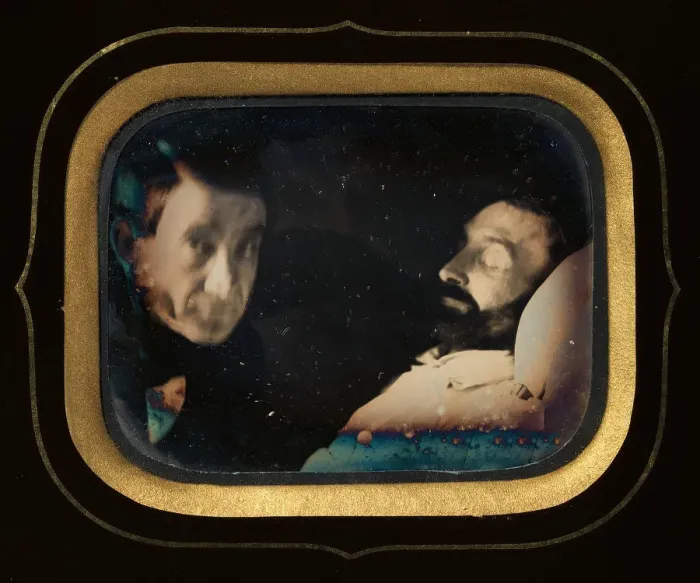 Framed Print : [Portrait of Living Man beside Dead Man], ca. 1850. Creator: Louis Dodero