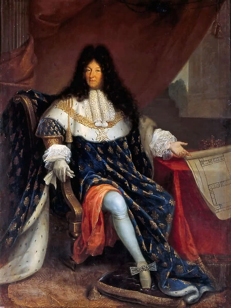 Portrait of Louis XIV Holding the Plan for the Maison Royale de Saint-Louis at Saint-Cyr. Artist: Jollain, Nicolas-Rene (1732-1804)