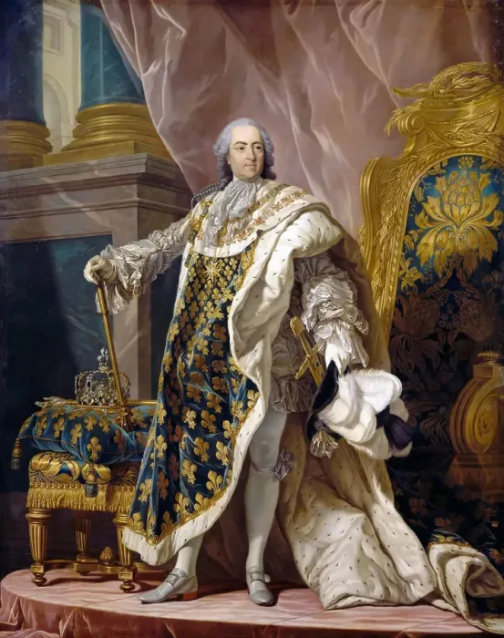 Framed Print : Portrait of Louis XV in his royal costume. Artist: Van Loo, Louis Michel (1707-1771) Framed Print : Portrait of Louis XV in his royal costume. Artist: Van Loo, Louis Michel (1707-1771)
