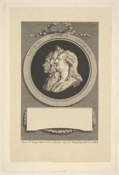 Framed Print : Portrait of Louis XVI, Henri IV, and Louis XII, 1791. Creator: Augustin de Saint-Aubin Framed Print : Portrait of Louis XVI, Henri IV, and Louis XII, 1791. Creator: Augustin de Saint-Aubin