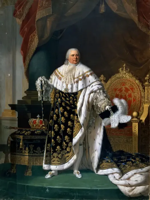 Framed Print : Portrait of Louis XVIII (1755-1824) in coronation robes. Artist: Lefevre, Robert (1756-1830) Framed Print : Portrait of Louis XVIII (1755-1824) in coronation robes. Artist: Lefevre, Robert (1756-1830)