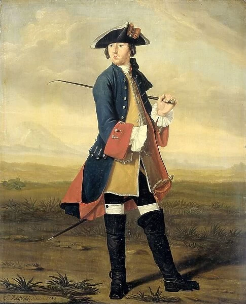 Portrait of Ludolf Backhuysen II, Painter, in the Uniform of the Dragoons, 1748. Creator: Tibout Regters