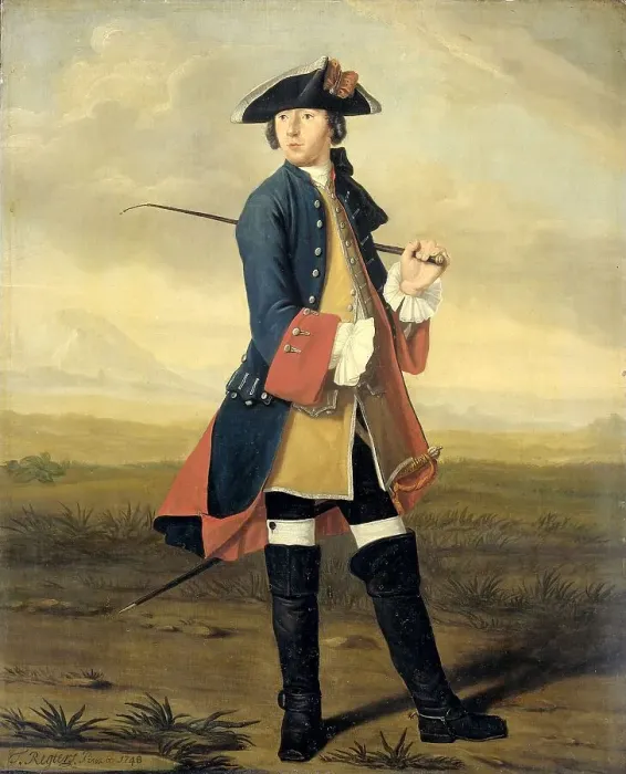 Framed Print : Portrait of Ludolf Backhuysen II, Painter, in the Uniform of the Dragoons, 1748. Creator: Tibout Regters Framed Print : Portrait of Ludolf Backhuysen II, Painter, in the Uniform of the Dragoons, 1748. Creator: Tibout Regters