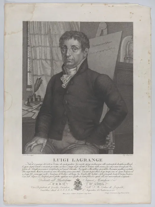 Framed Print : Portrait of Luigi Lagrange, seated with an easel behind him at right with a mathematical e... 1827. Creators: Luigi Rados, Roberto Focosi Framed Print : Portrait of Luigi Lagrange, seated with an easel behind him at right with a mathematical e... 1827. Creators: Luigi Rados, Roberto Focosi
