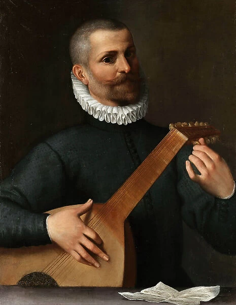 Portrait of a Lute Player (Orazio Bassani?), 1585-1586. Creator: Carracci, Agostino (1557-1602)