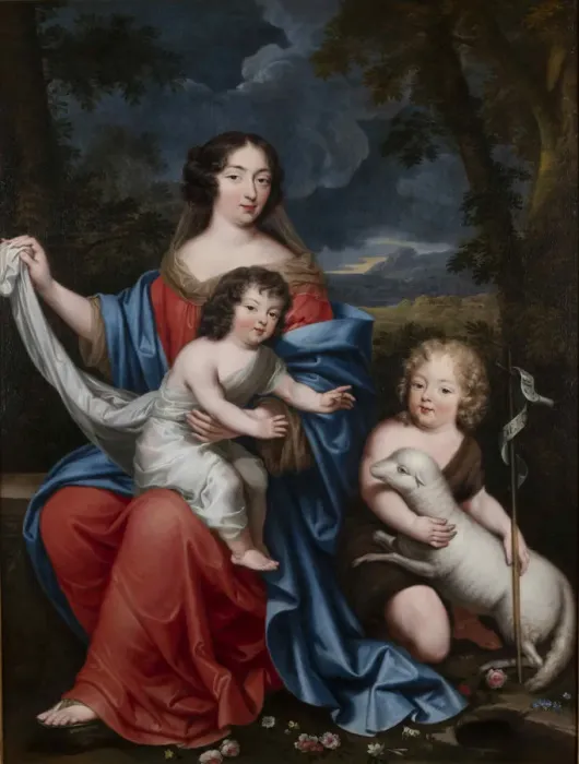 Framed Print : Portrait of Madame de Maintenon (1635-1719), with the Natural Children of Louis XIV, 17th century Framed Print : Portrait of Madame de Maintenon (1635-1719), with the Natural Children of Louis XIV, 17th century
