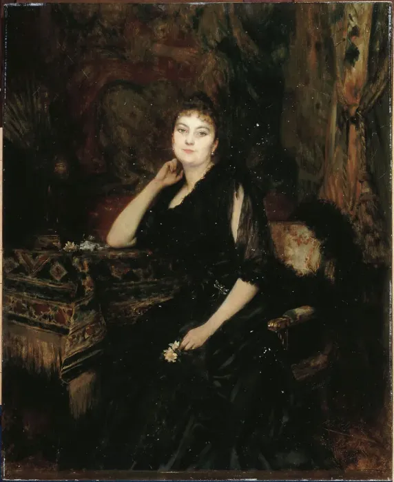 Framed Print : Portrait of Madame Olympe Heriot, born Cyprienne Dubernet (1857-1947), 1891. Creator: Theobald Chartran Framed Print : Portrait of Madame Olympe Heriot, born Cyprienne Dubernet (1857-1947), 1891. Creator: Theobald Chartran