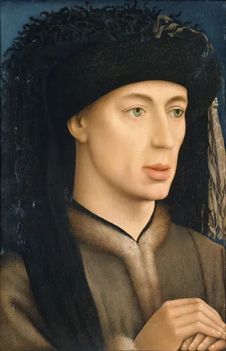 Framed Print : Portrait of a Man, 1430. Artist: Weyden, Rogier van der, (Workshop) Framed Print : Portrait of a Man, 1430. Artist: Weyden, Rogier van der, (Workshop)