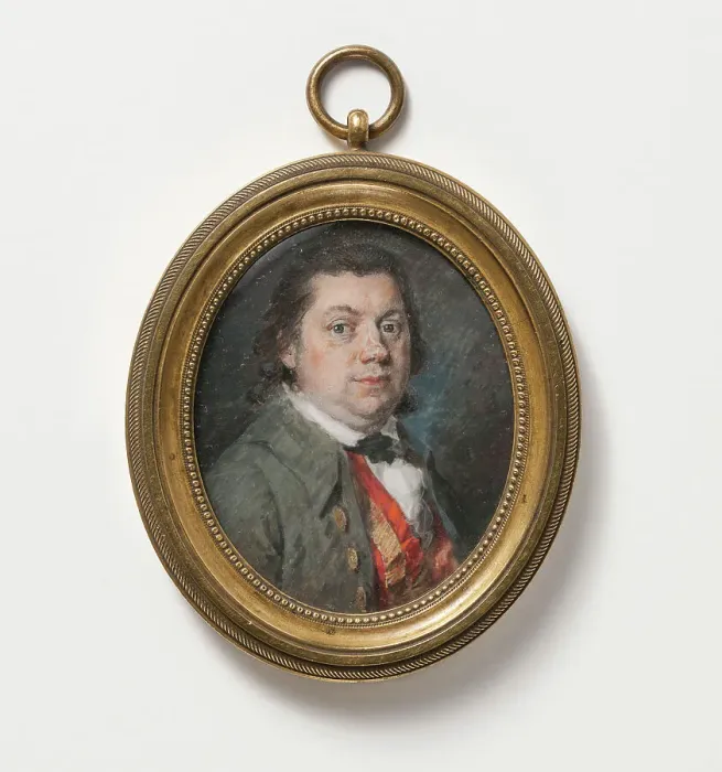 Framed Print : Portrait of Man with Brown Jacket, Orange and Yellow Ribbon, 18th century. Creator: Anon Framed Print : Portrait of Man with Brown Jacket, Orange and Yellow Ribbon, 18th century. Creator: Anon