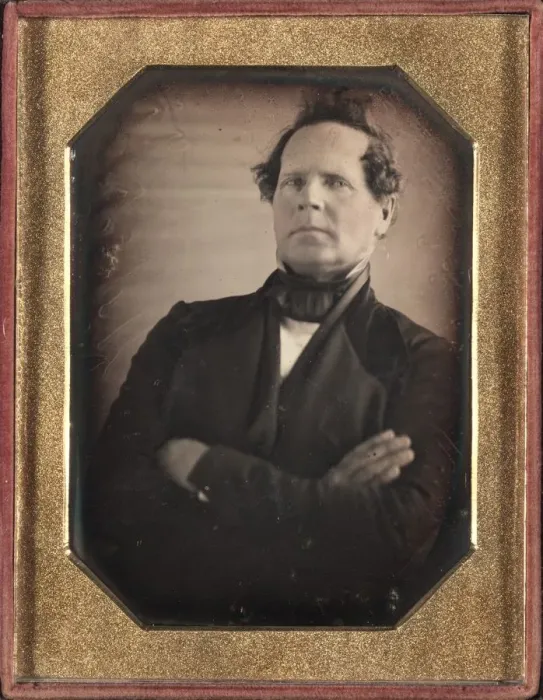 Framed Print : Portrait of Man Leaning Away from Camera, late 1840s. Creator: Unidentified Photographer Framed Print : Portrait of Man Leaning Away from Camera, late 1840s. Creator: Unidentified Photographer