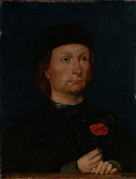 Framed Print : Portrait of a Man with a Pink, about 1500. Creator: Michael Sittow Framed Print : Portrait of a Man with a Pink, about 1500. Creator: Michael Sittow