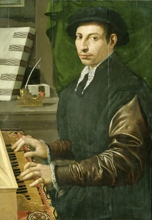 Framed Print : Portrait of a man playing a virginal, 1554-1570. Creator: Francesco Traballesi Framed Print : Portrait of a man playing a virginal, 1554-1570. Creator: Francesco Traballesi