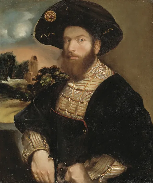 Framed Print : Portrait of a Man Wearing a Black Beret, c.1530. Creator: Dosso Dossi Framed Print : Portrait of a Man Wearing a Black Beret, c.1530. Creator: Dosso Dossi