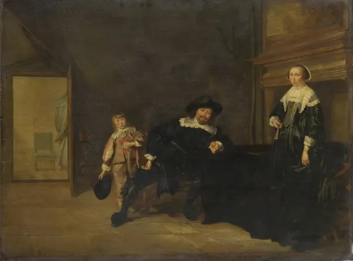Framed Print : Portrait of a Man, a Woman and a Boy in a Room, 1640. Artist: Codde, Pieter (1599-1678)
