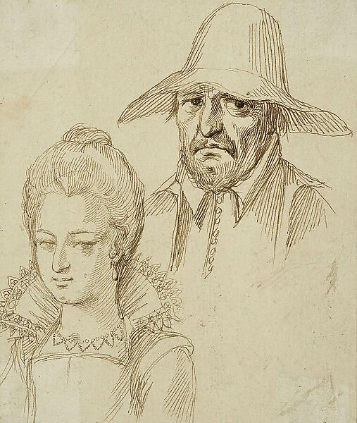 Portrait of a man and a woman, unknown date. Creator: Anon