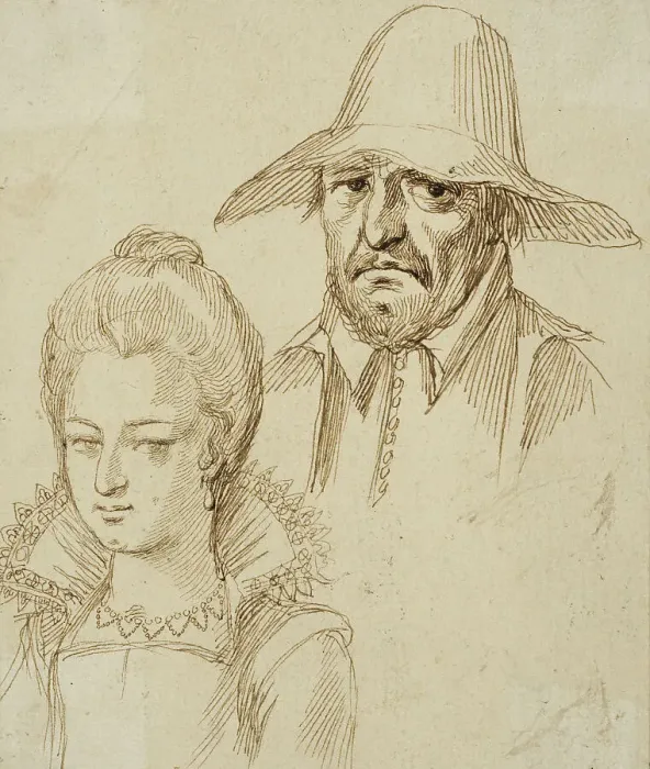 Framed Print : Portrait of a man and a woman, unknown date. Creator: Anon Framed Print : Portrait of a man and a woman, unknown date. Creator: Anon