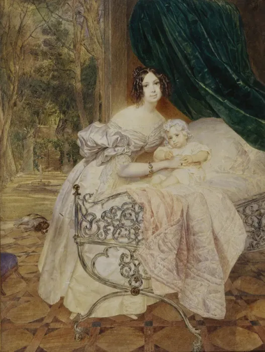 Framed Print : Portrait of Maria Buteneva with Daughter Maria, 1835. Artist: Briullov, Karl Pavlovich (1799-1852) Framed Print : Portrait of Maria Buteneva with Daughter Maria, 1835. Artist: Briullov, Karl Pavlovich (1799-1852)