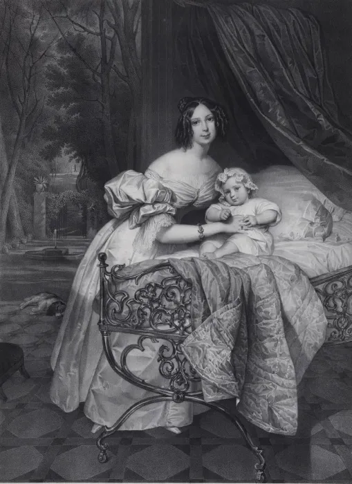 Framed Print : Portrait of Maria Irineevna Buteneva, nee Chreptowicz (1811-1890) with Daughter Maria (1835-1905), 1 Artist: Noel, Leon (1807-1884) Framed Print : Portrait of Maria Irineevna Buteneva, nee Chreptowicz (1811-1890) with Daughter Maria (1835-1905), 1 Artist: Noel, Leon (1807-1884)