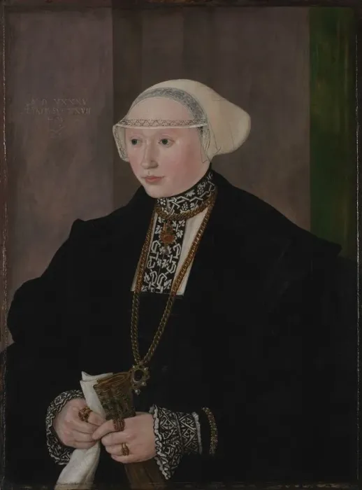 Framed Print : Portrait of Maria Kitscher, Frau von Freyberg, 1545. Creator: Hans Mielich (German, 1516-1573) Framed Print : Portrait of Maria Kitscher, Frau von Freyberg, 1545. Creator: Hans Mielich (German, 1516-1573)