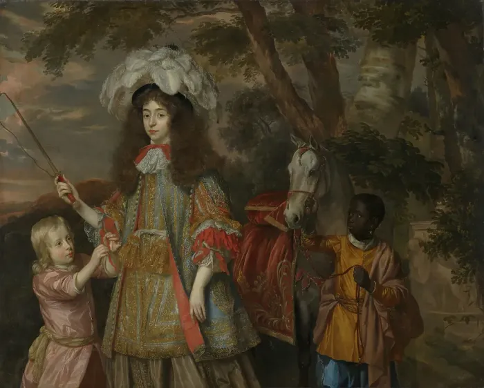 Framed Print : Portrait of Maria of Orange (1642-1688), with Hendrik van Nassau-Zuylestein (d. 1673) and a Servant. Creator: Jan Mytens Framed Print : Portrait of Maria of Orange (1642-1688), with Hendrik van Nassau-Zuylestein (d. 1673) and a Servant. Creator: Jan Mytens