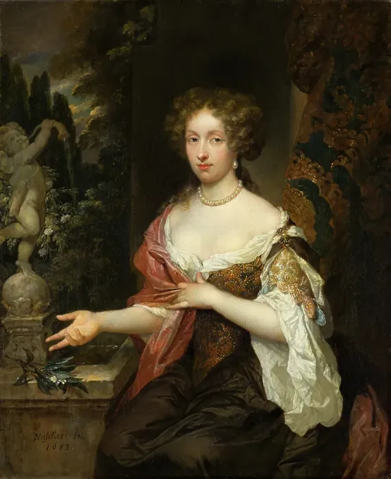 Framed Print : Portrait of Maria Timmers (1658-1753). Creator: Gaspar Netscher Framed Print : Portrait of Maria Timmers (1658-1753). Creator: Gaspar Netscher