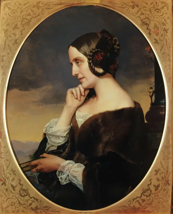 Framed Print : Portrait de Marie de Flavigny, comtesse d'Agoult (1805-1876), écrivain (sous le pseudonyme... 1843. Creator: Henri Lehmann) Framed Print : Portrait de Marie de Flavigny, comtesse d'Agoult (1805-1876), écrivain (sous le pseudonyme... 1843. Creator: Henri Lehmann)