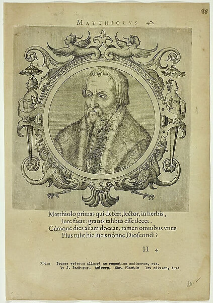 Portrait of Matthiolus, published 1574. Creators: Unknown, Johannes Sambucus