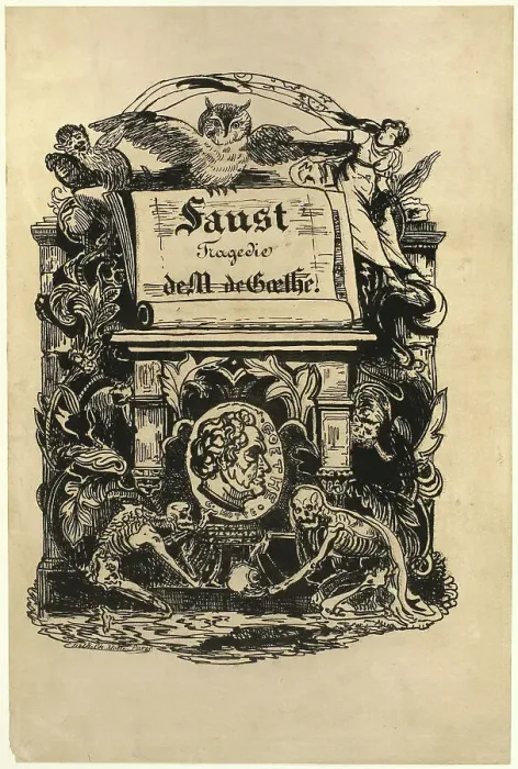 Framed Print : Portrait Medallion of Goethe, title page from Faust, 1828. Creators: Achille Deveria, Eugene Delacroix Framed Print : Portrait Medallion of Goethe, title page from Faust, 1828. Creators: Achille Deveria, Eugene Delacroix